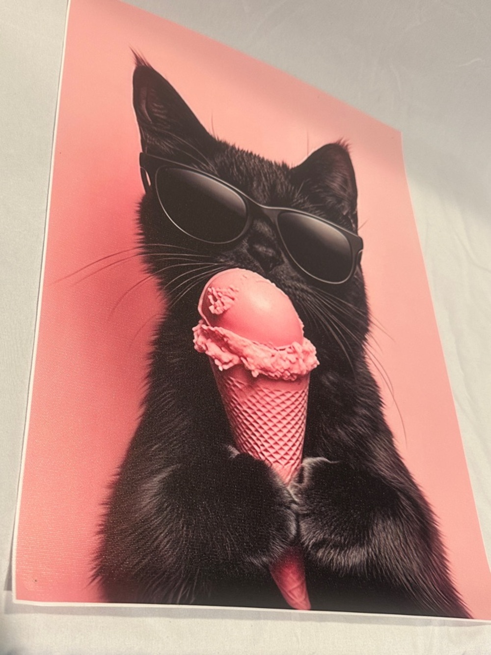 Pink Cat Ice Cream Wall Art Poster for Pets Cat Lovers 16x11 1/2 canvas print.